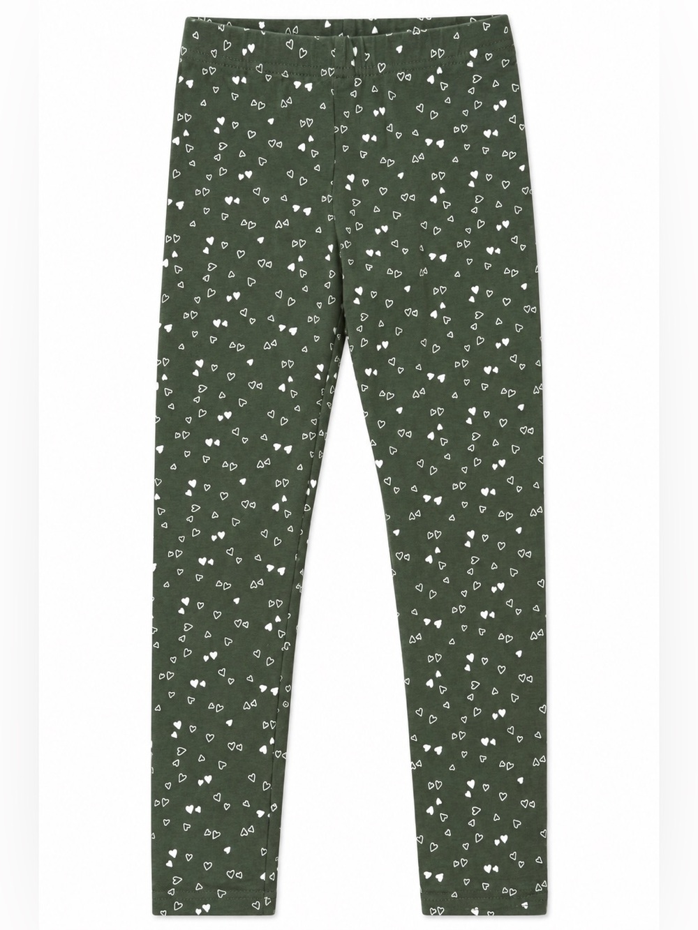 Old Navy Girls Olive Green Heart Print Leggings Size S 6-7 Stretch